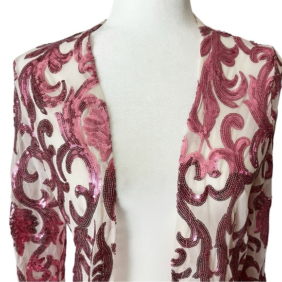 Boho Pink Sequin Glam Mesh Duster Size Small - Picture 2 of 11